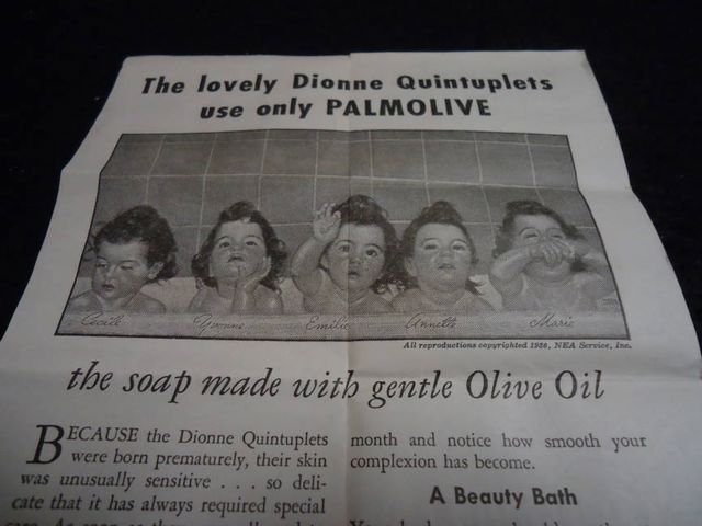c1936 PALMOLIVE SOAP Advertisement DIONNE QUINTUPLETS c1936 PALMOLIVE SOAP Advertisement DIONNE QUINTUPLETS
