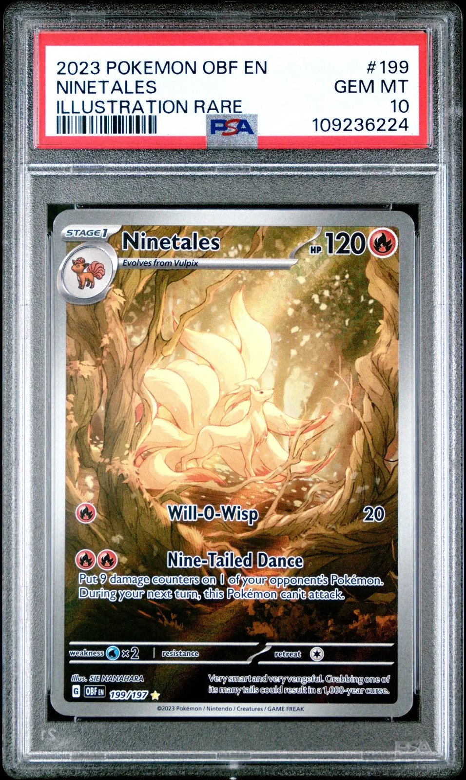 2023 Pokemon Obf EN-Obsidian Flames Ninetales Illustration Rare PSA 10 #199