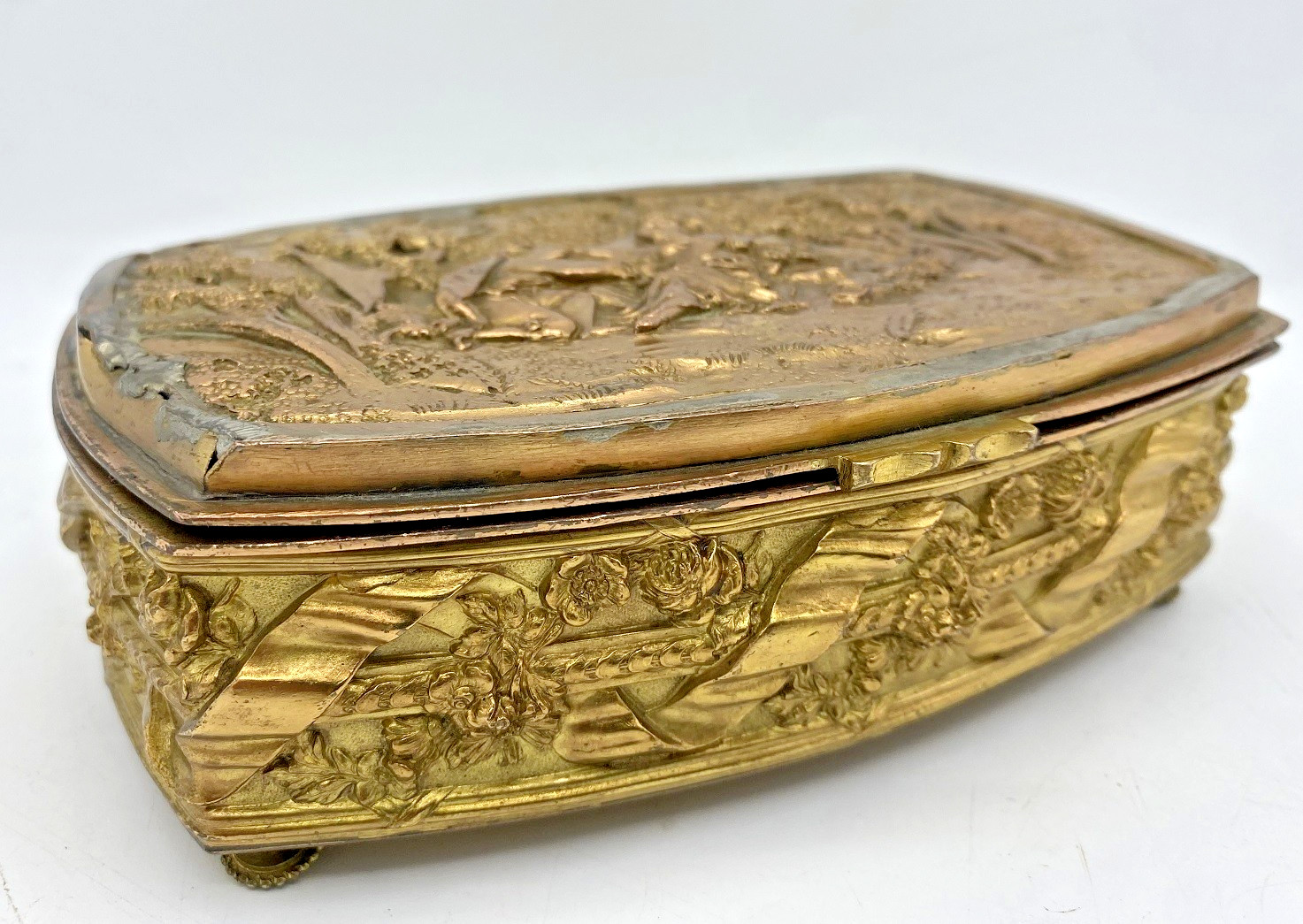 Antique french jewelry box 19th century made of bronze
