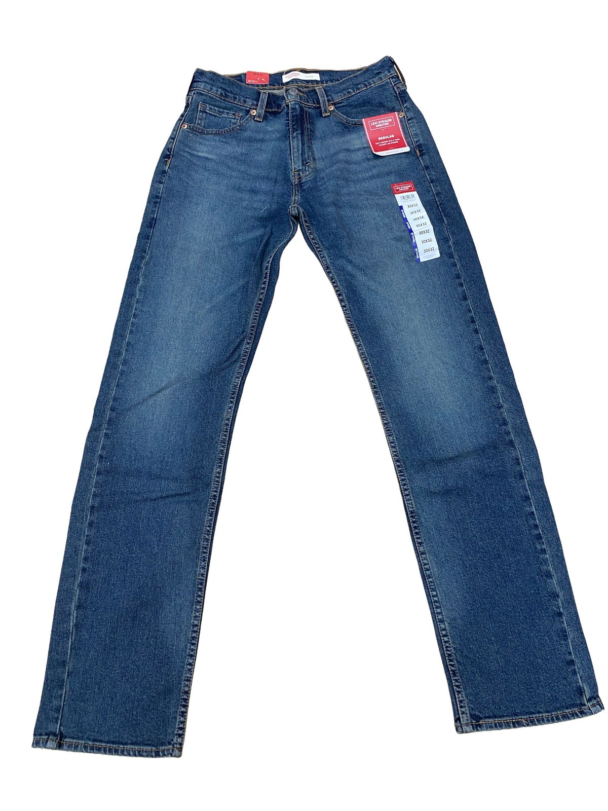 NWT Levi Strauss Signature Men\'s Regular Straight Jeans 30x32 Blue Denim