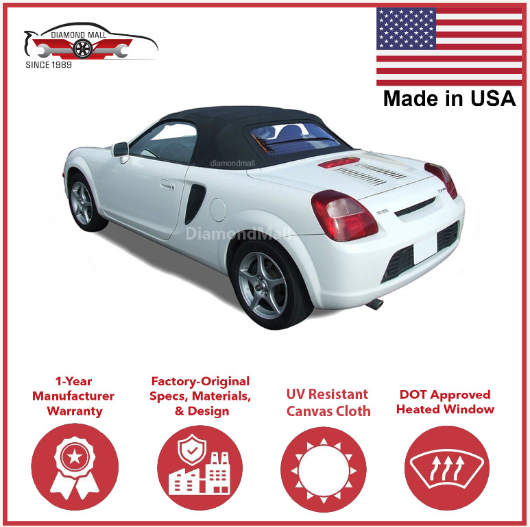 2000-07 Toyota MR2/MRS Convertible Soft Top w/DOT Apprv. Heated Glass, Black