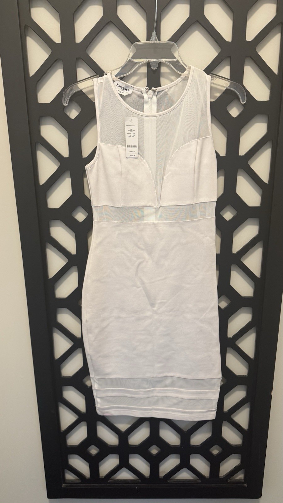 NWT BEBE Small Mesh Textured Cocktail Pencil Knee Dress SEXY Ivory White NWT BEBE Small Mesh Textured Cocktail Pencil Knee Dress SEXY Ivory White