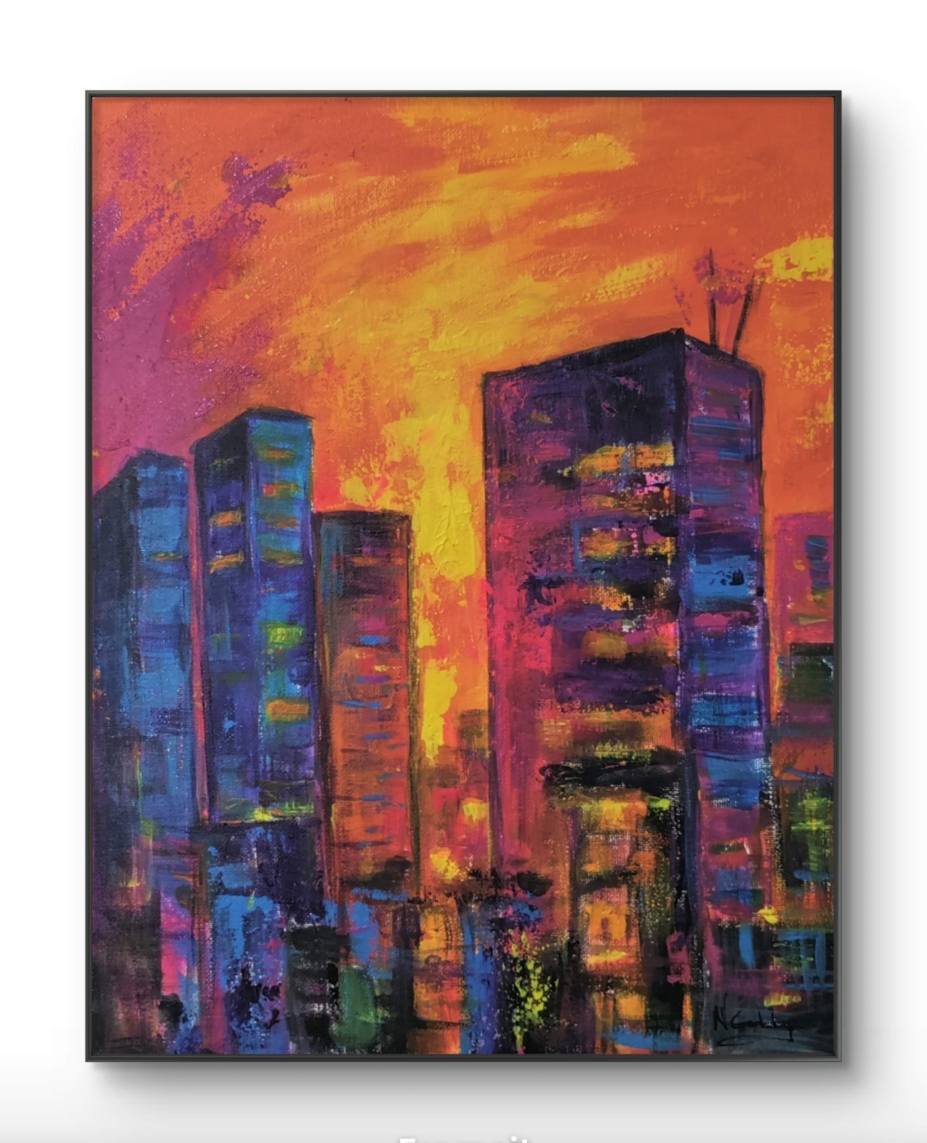 Original Abstract Expressionism City Scape 14 x 11 Canvas Painting