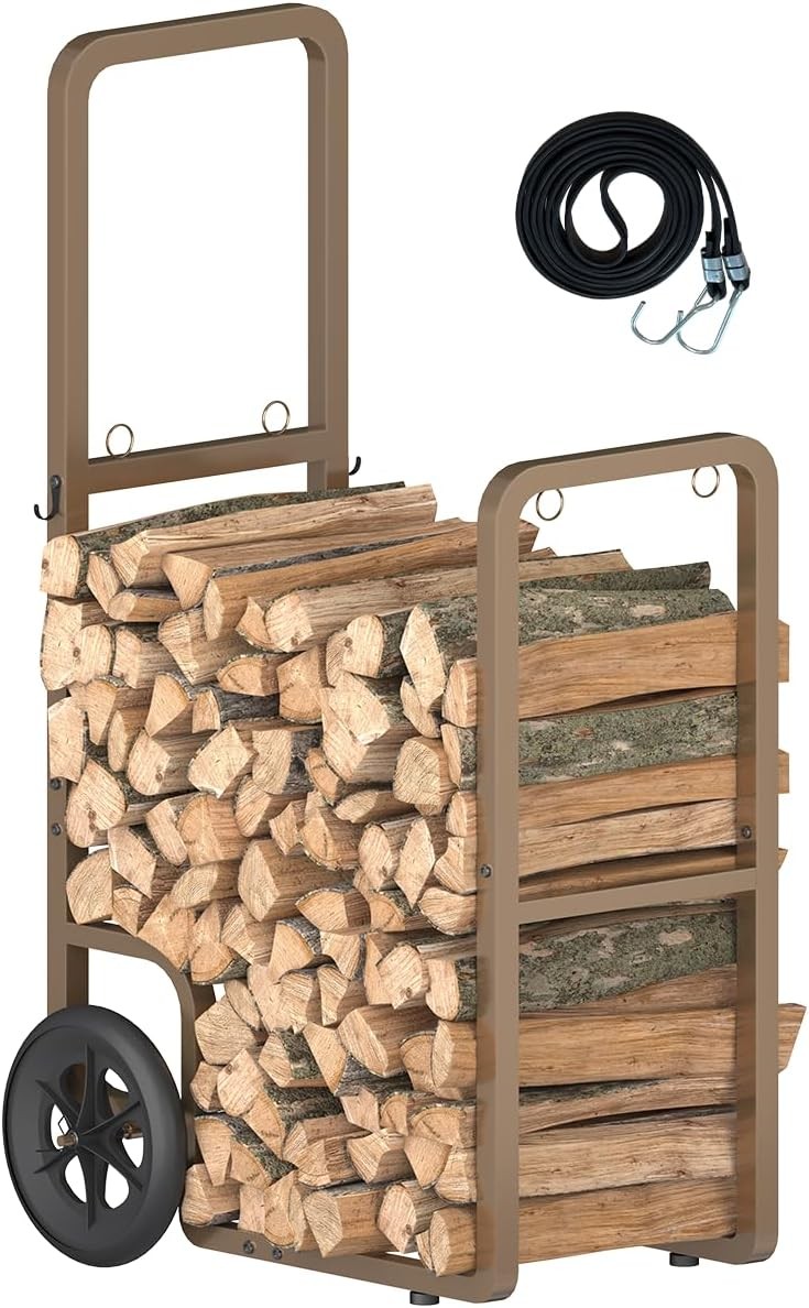 Easy-Assembly Firewood Cart Rolling Log Carrier for Outdoor & Indoor Use Wood