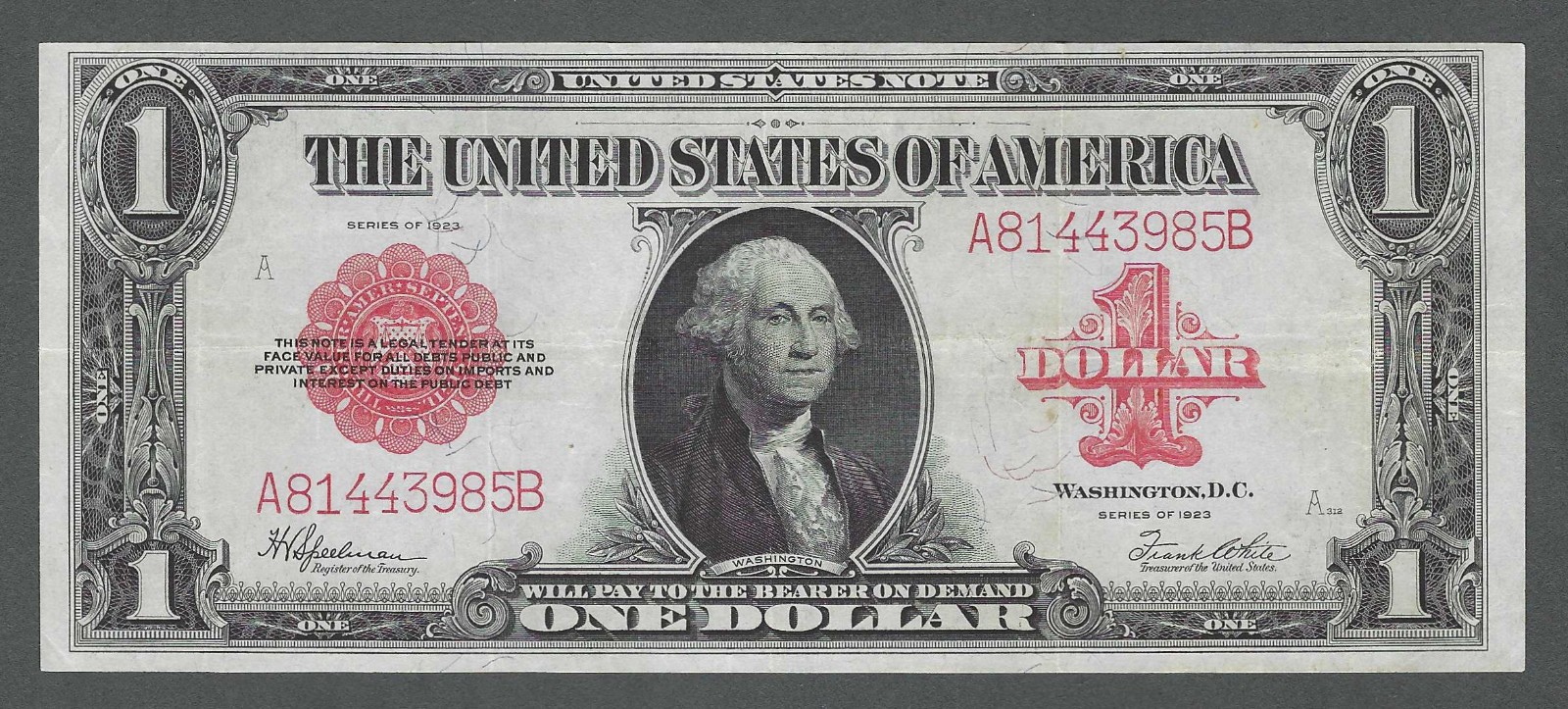 1923 $1 LARGE Size CRISP VF+/XF United States Note