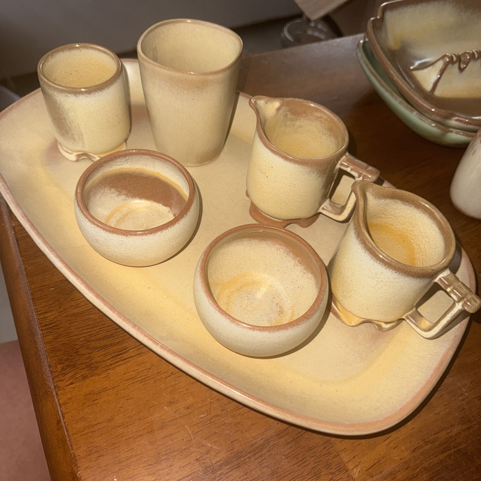 Frankoma pottery Brown White Cream & Sugar Set 3\ Frankoma pottery Brown White Cream & Sugar Set 3\