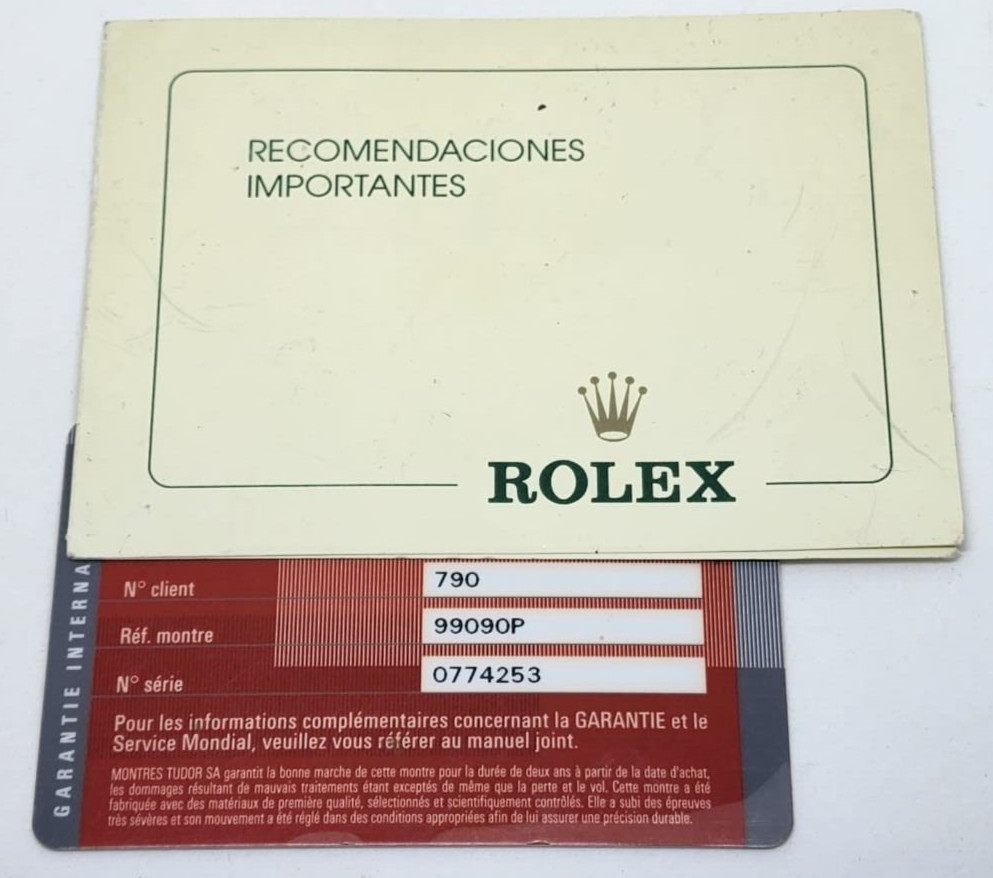 TUDOR 99090P Papers CARD Garantie / ROLEX Manual Recomendaciones importantes
