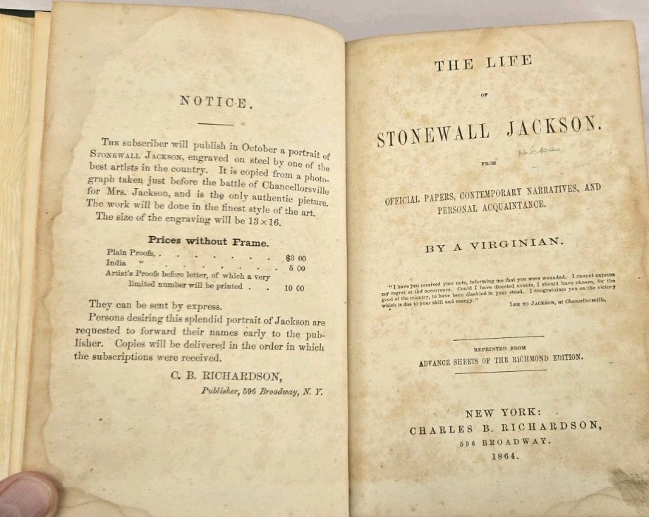 Rare 1864 The Life Of Stonewall Jackson By A Virginian Book 1st Ed Hard Cover