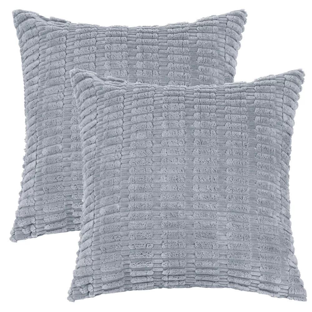 Unique Bargains Corduroy Decorative Modern Solid Throw Pillow Covers 2 Pcs Slate