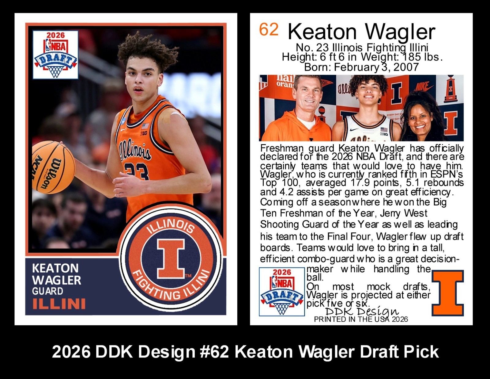 Lot of 100 Keaton Wagler Illinois Fighting Ilini NBA Draft Pick DDK Design cards Lot of 100 Keaton Wagler Illinois Fighting Ilini NBA Draft Pick DDK Design cards