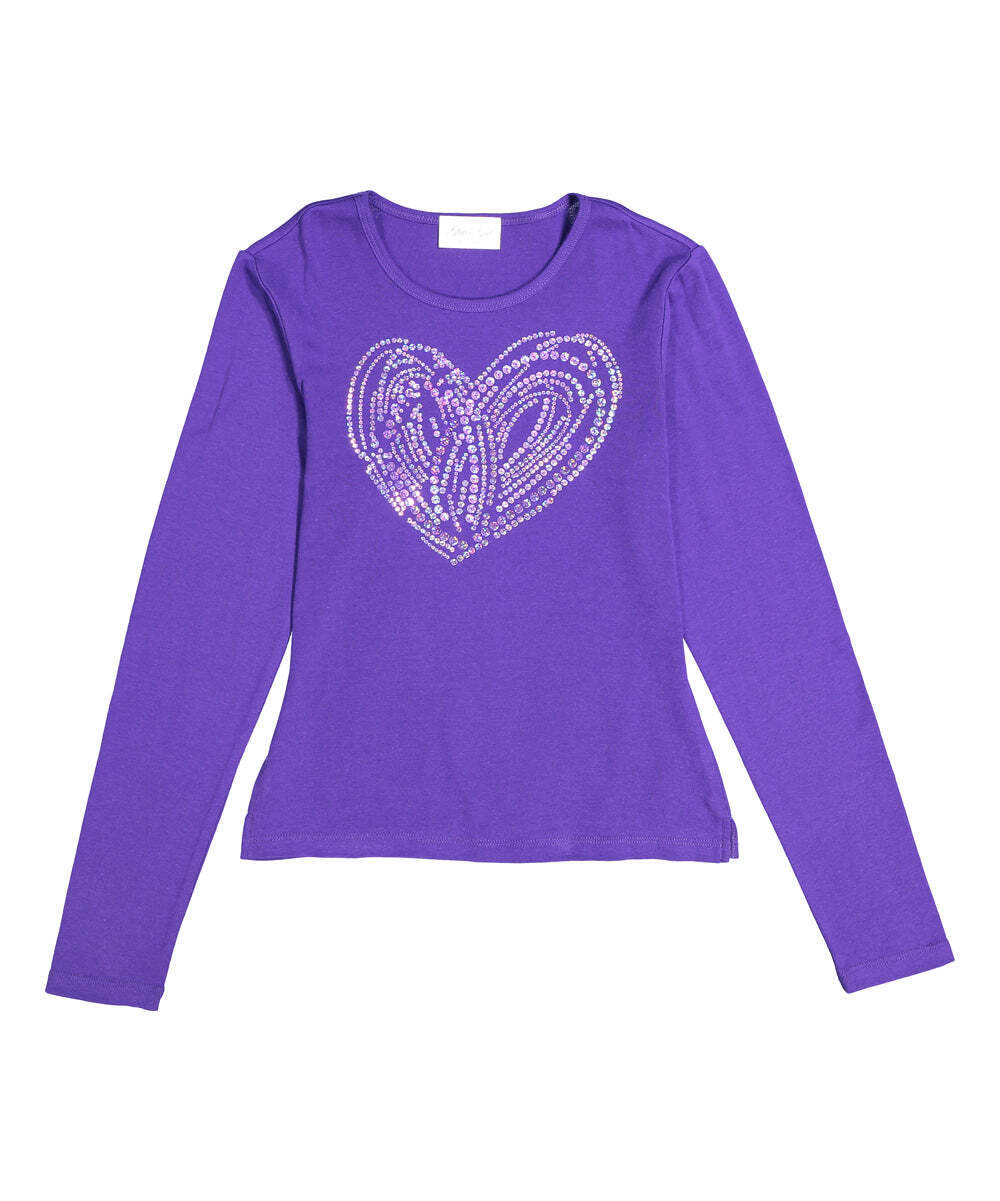Girls Long Sleeve Top - Sequin Swirl Heart