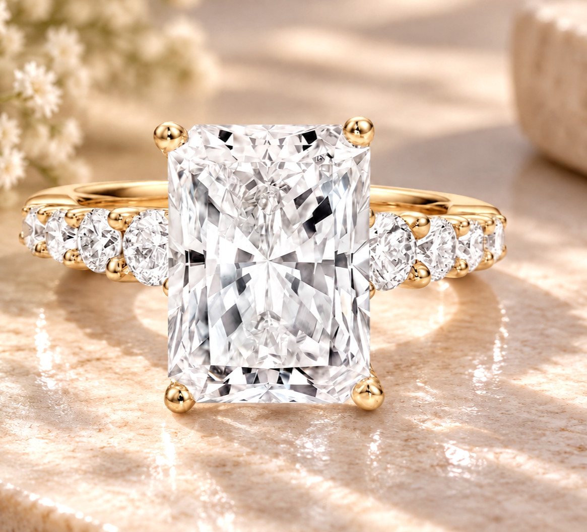 IGI 5.75 Ct Radiant-Cut Lab Grown Diamond Engagement Ring 14k Yellow Gold