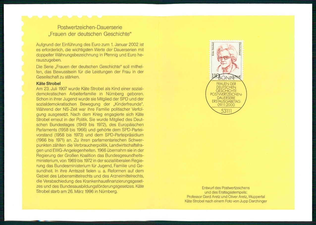 GERMANY MINISTER CARD 2000 GERMAN FAMOUS WOMEN KÄTE STROBEL POLITICS RARE ib31