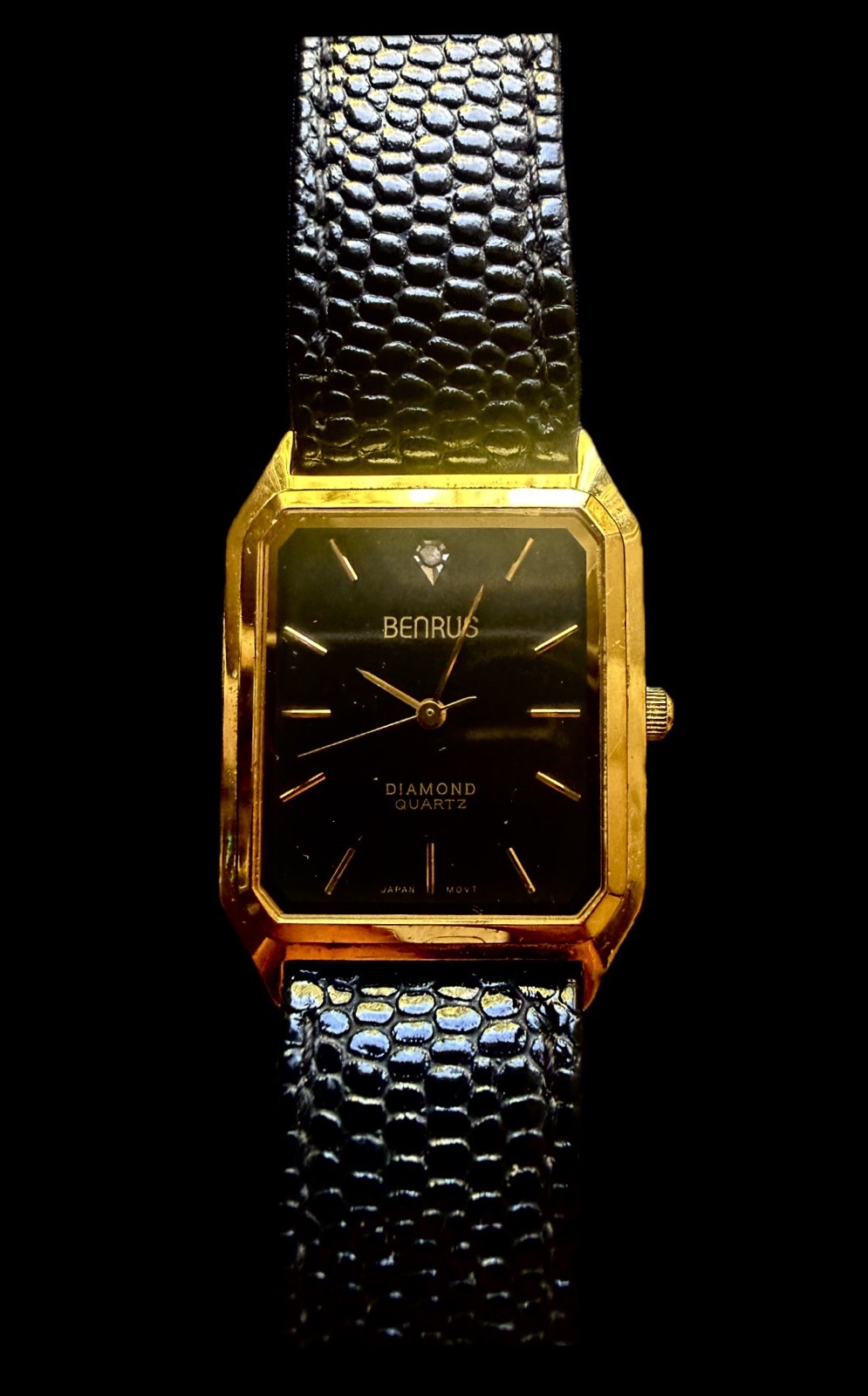 Benrus Diamond Quartz Vintage Black Dial Tank Watch Timepiece New Battery 