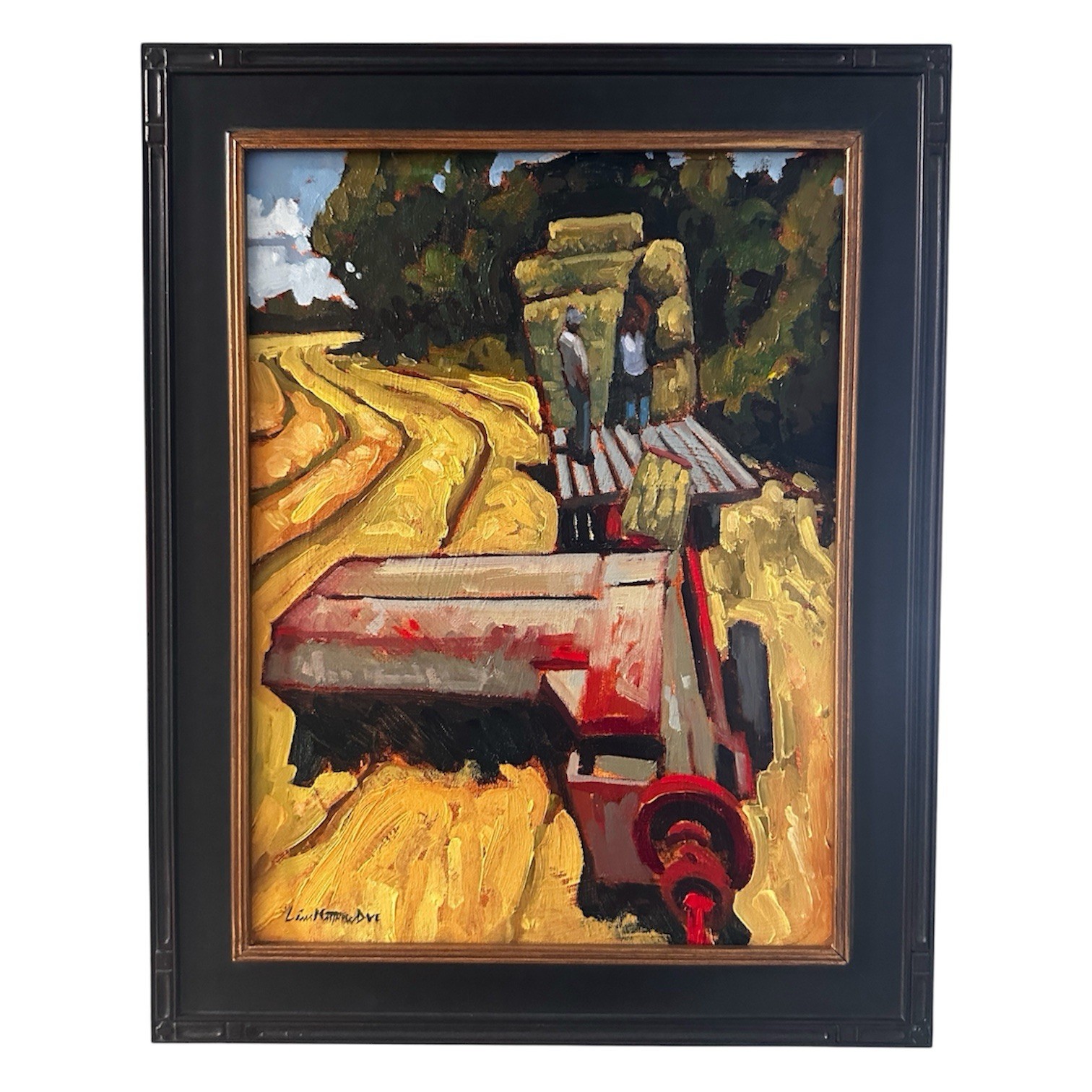 Original Oil Painting Farm Hay Stacks Impressionist Signed 12x16 Framed