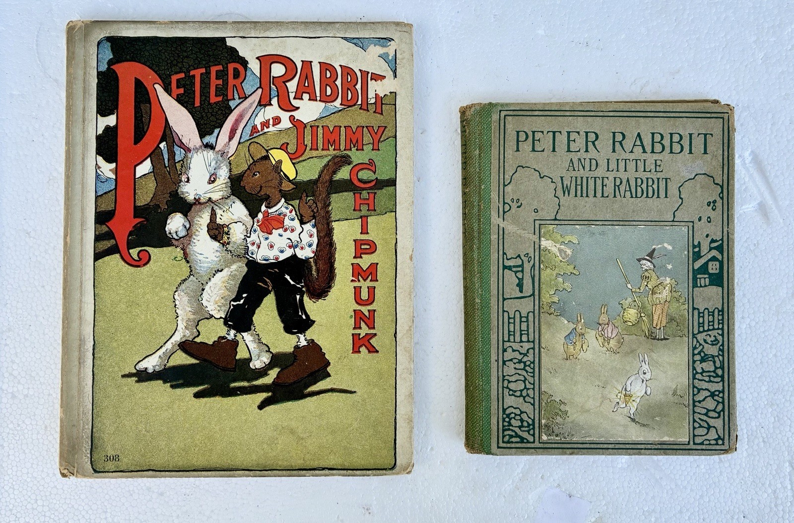 LOT OF 2 VINTAGE PETER RABBIT HC BOOKS WHITE RABBIT & JIMMY CHIPMUNK 1918 & 1923