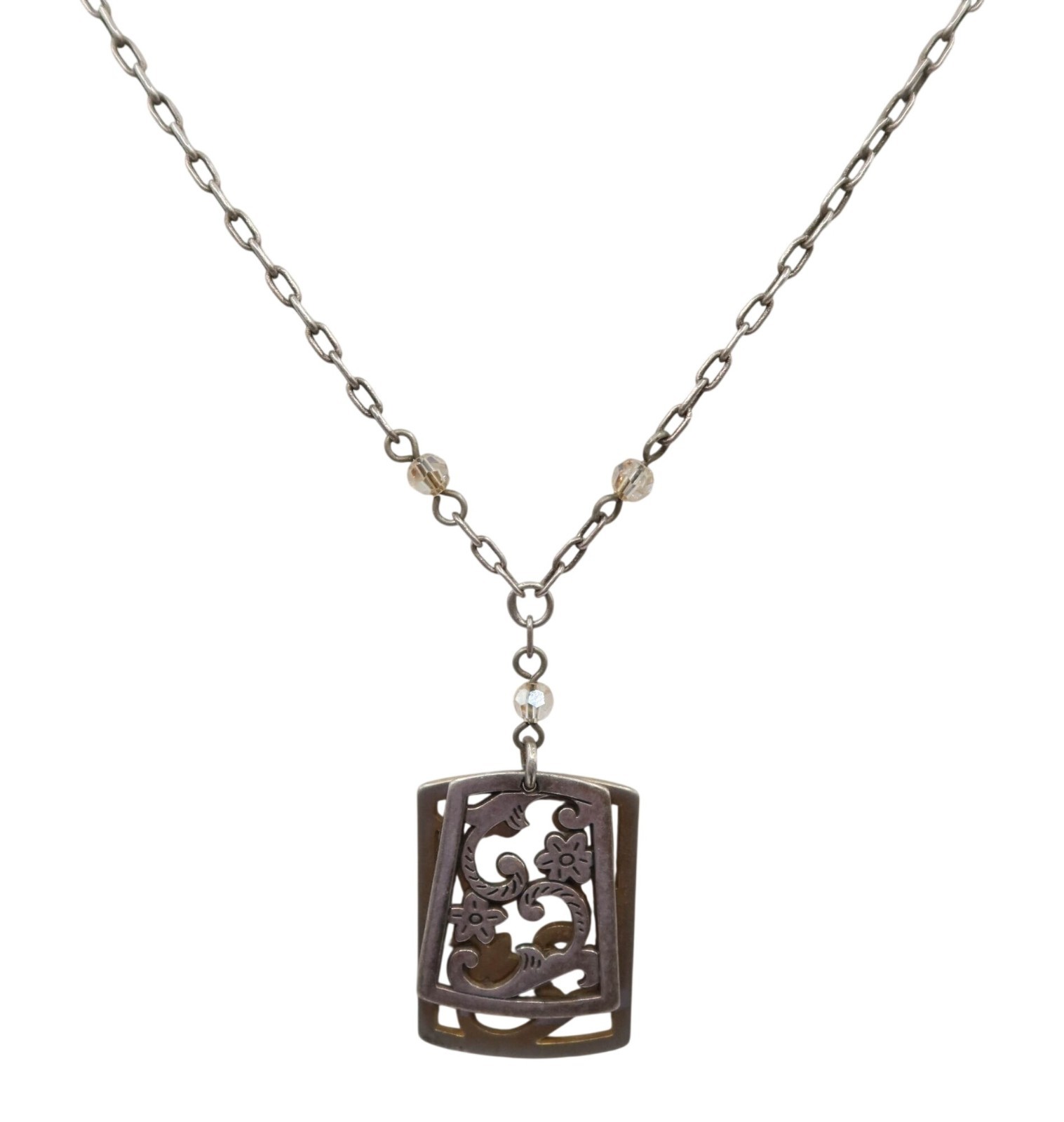 BRIGHTON Phoebe\'s Plaque Silver Gold Tone Pendant Necklace Classic Preppy