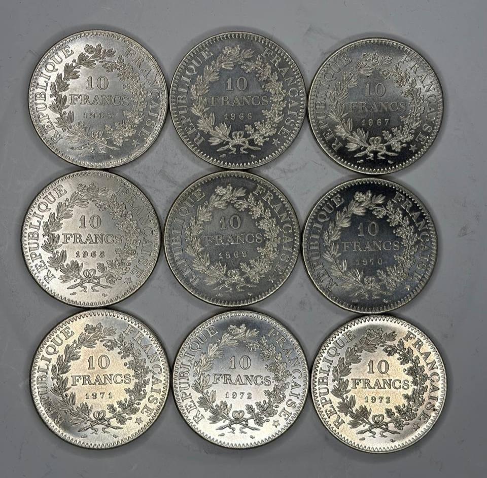Rare Set France 9 Coin 1965-1973 Rare Set France 9 Coin 1965-1973