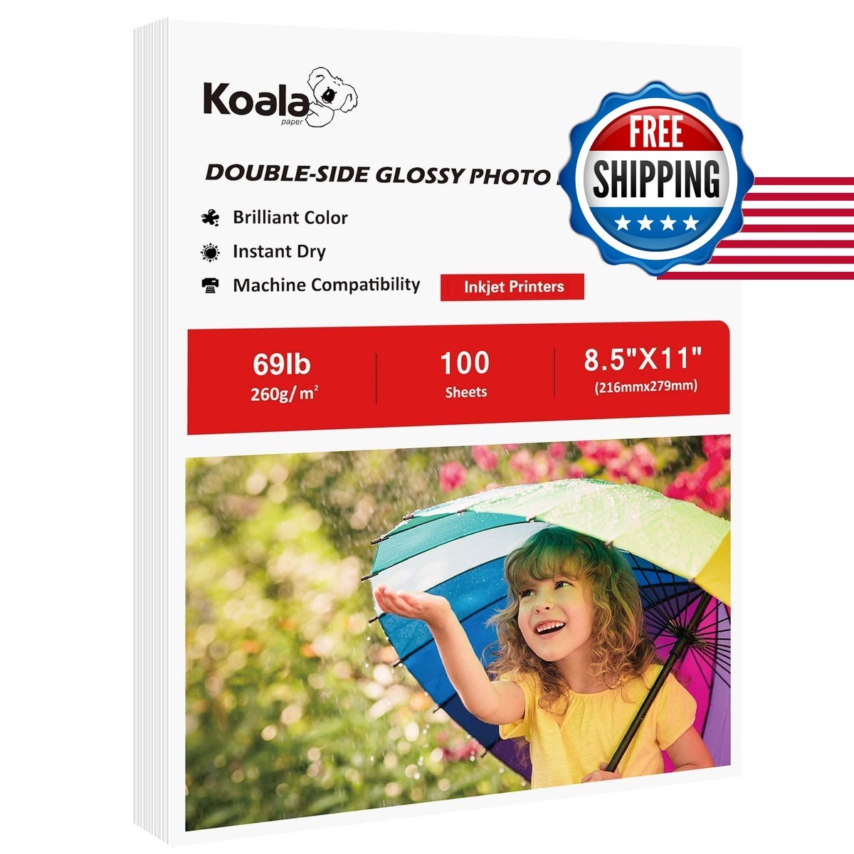 Koala Thick Photo Paper 8.5x11 High Glossy Double Sided 100 Sheets 260gsm Inkjet
