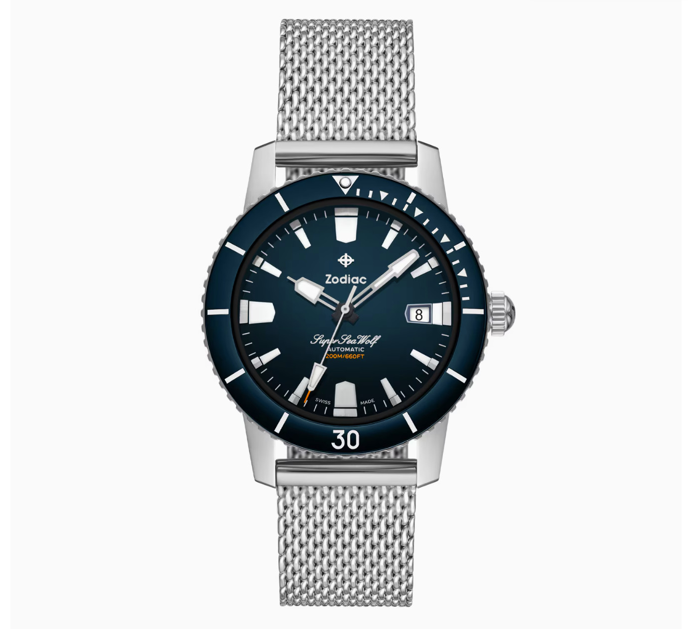 Super Sea Compression Diver Blue/Silver Stainless Steel Black Dial Wristwatch ZO