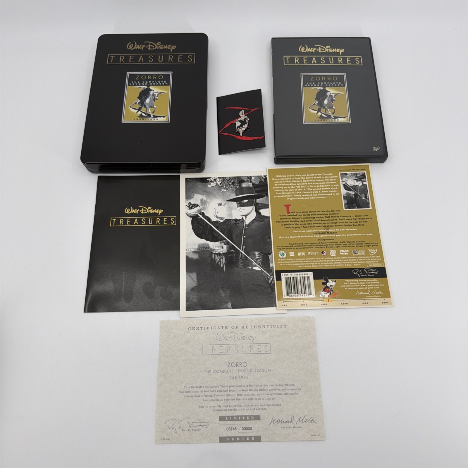 Walt Disney Treasures: Zorro The Complete Second Season DVD All Inserts and Pin Walt Disney Treasures: Zorro The Complete Second Season DVD All Inserts and Pin