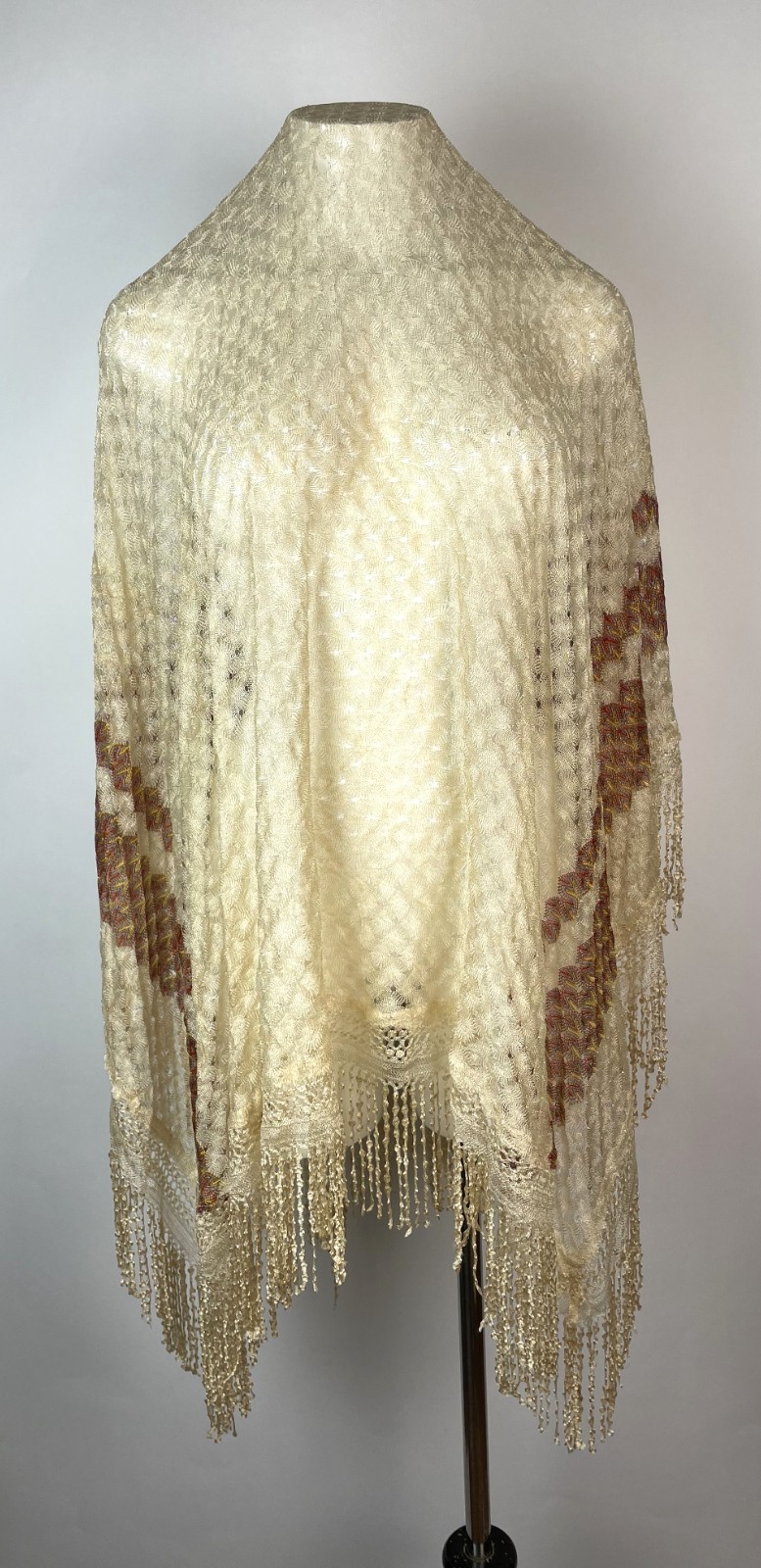 Antique 1920s Shawl Wrap Ivory eyelet 48