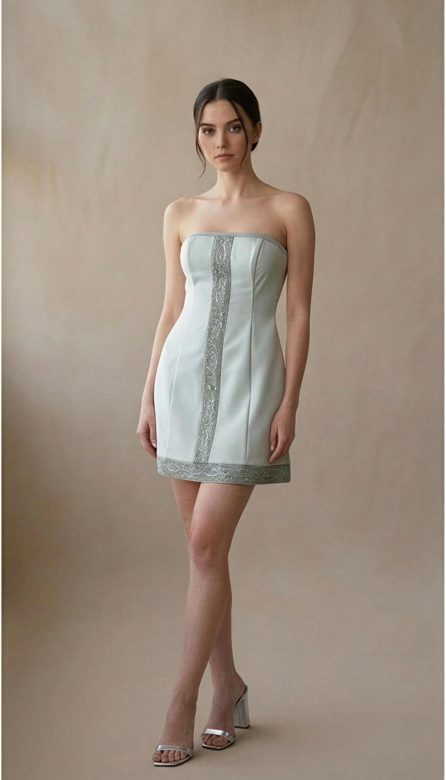 Maria Bianca Nero Strapless Beaded Cute Mini Dress Sz S Stretch Wedding Party