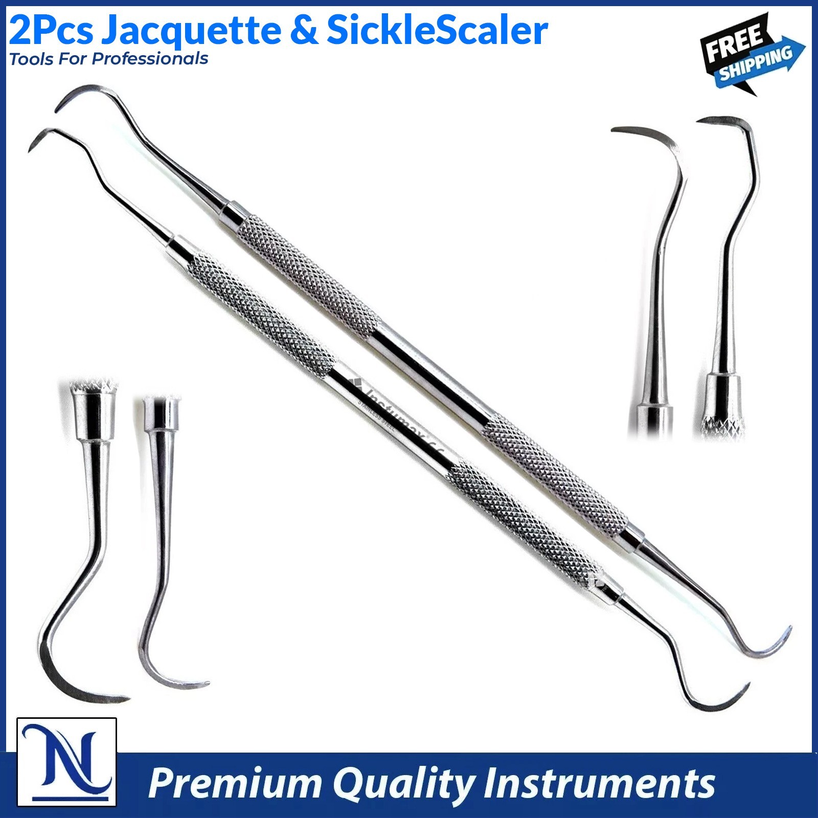 2Pcs Jacquette & Sickle Scaler Anterior Posterior Dental Periodontal Instrument