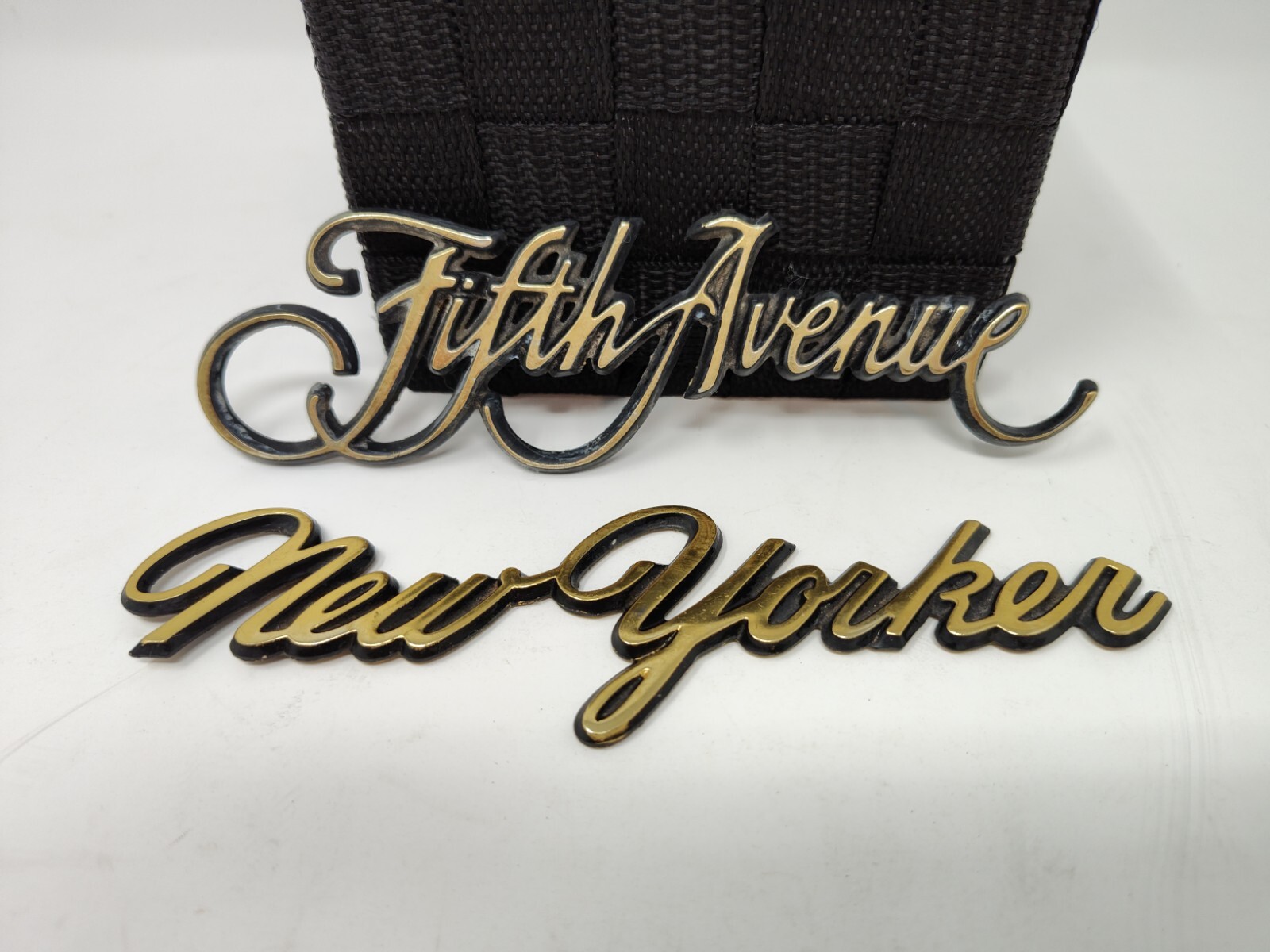Set of 2: Vintage 1967-70 “NEW YORKER and FIFTH AVENUE “ GOLD EMBLEMS 7\ Set of 2: Vintage 1967-70 “NEW YORKER and FIFTH AVENUE “ GOLD EMBLEMS 7\