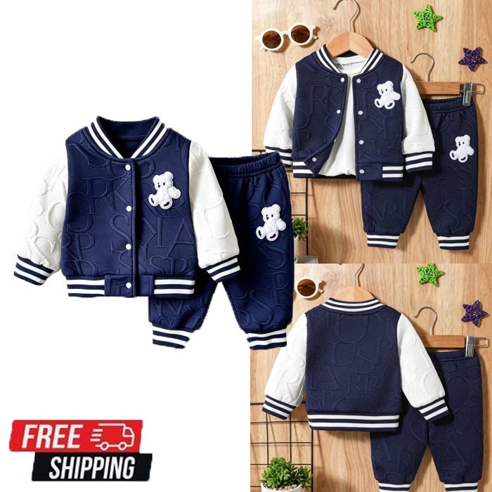 Newborn Baby Boy Clothes Bear Print Long Sleeve Baseball Tracksuit Coat Outfit