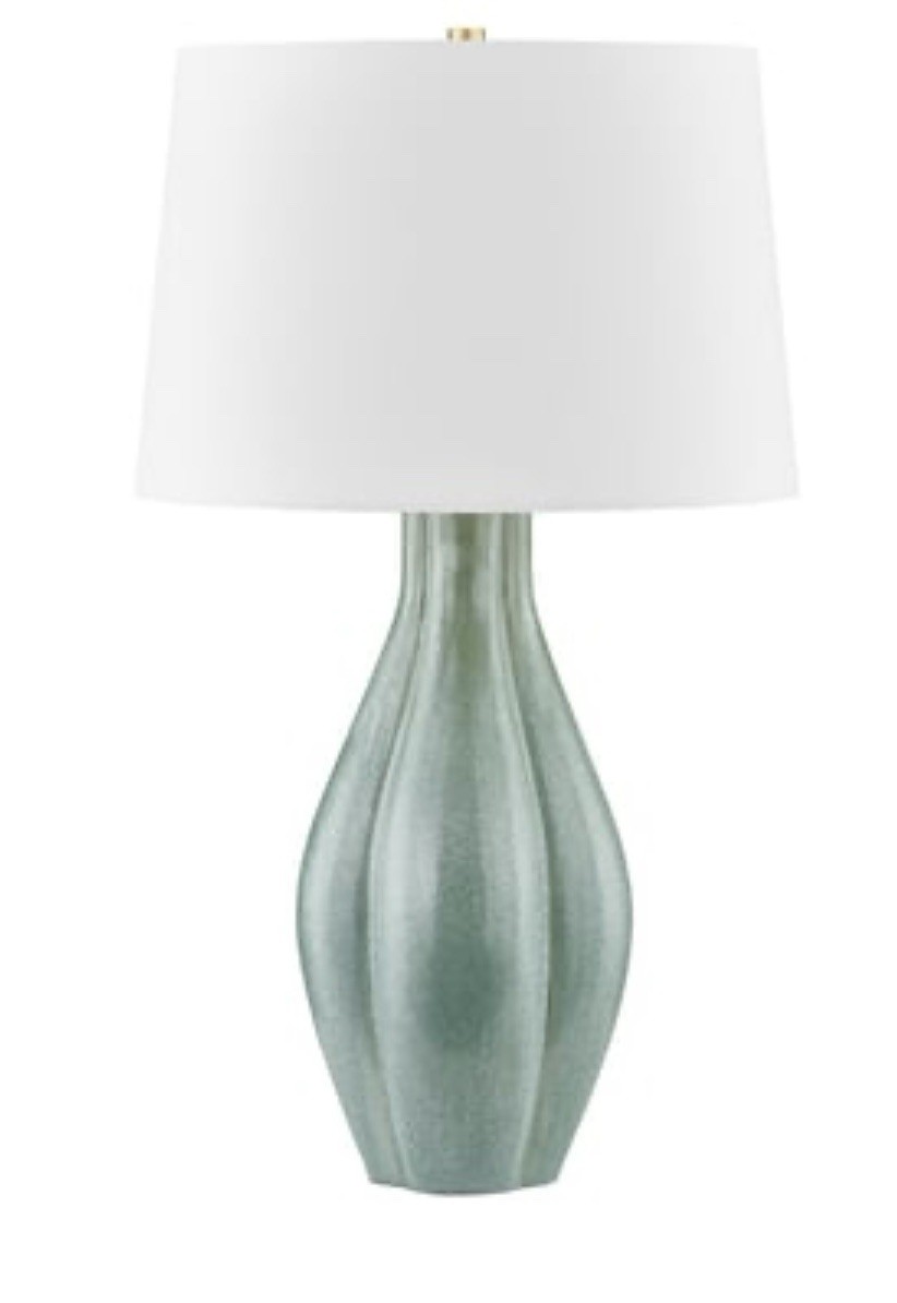 Hudson Valley Galloway Table Lamp with Fabric Drum In Ceramic Moss Ivory