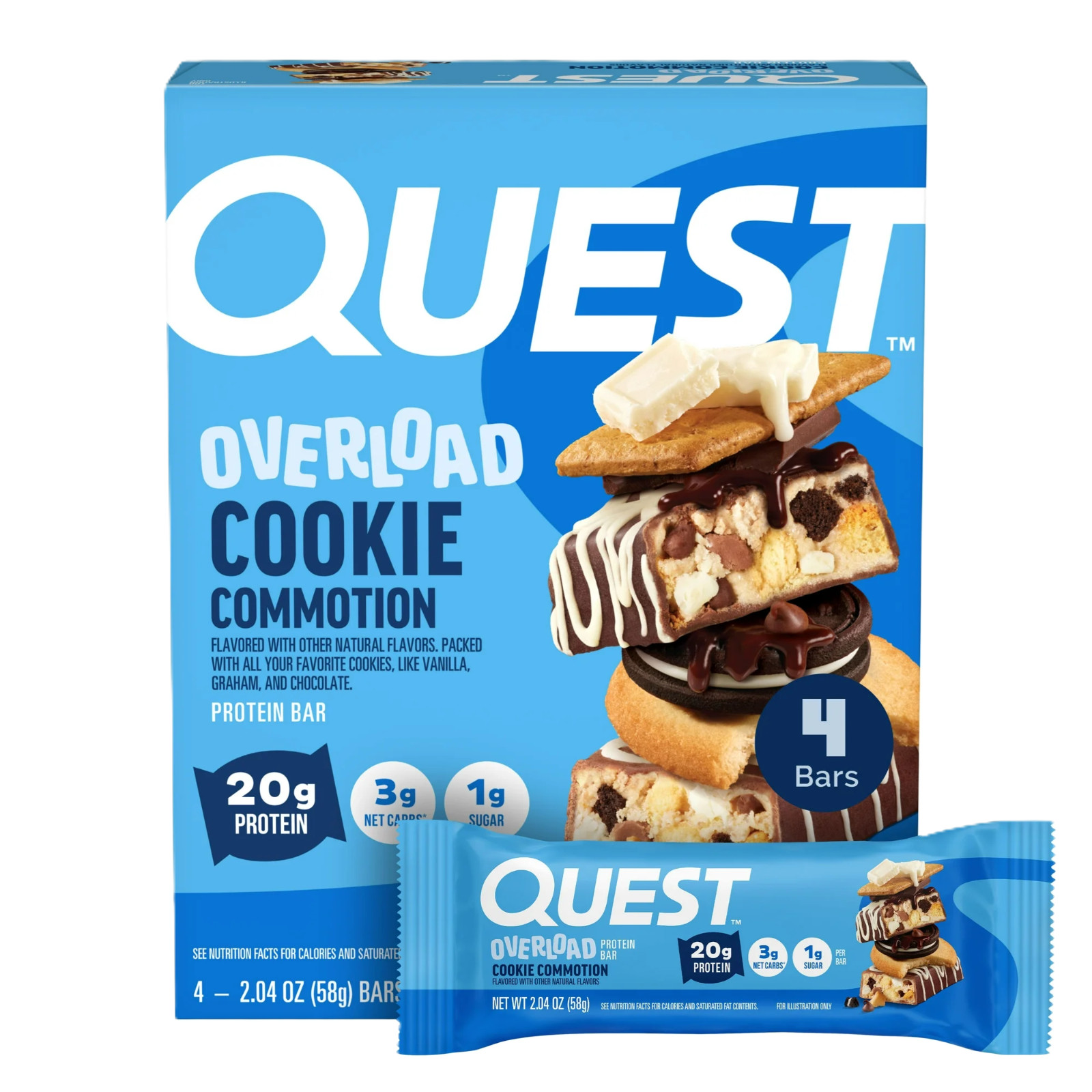Quest Overload 20g Protein Bar Cookie Commotion Flavor High Protein Gluten Free Quest Overload 20g Protein Bar Cookie Commotion Flavor High Protein Gluten Free