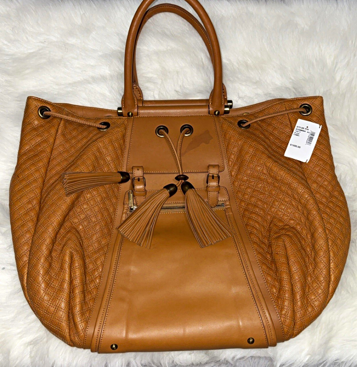 Zac Posen Brown Drawstring Satchel Top Handle Bag Tassel Zac Posen Brown Drawstring Satchel Top Handle Bag Tassel