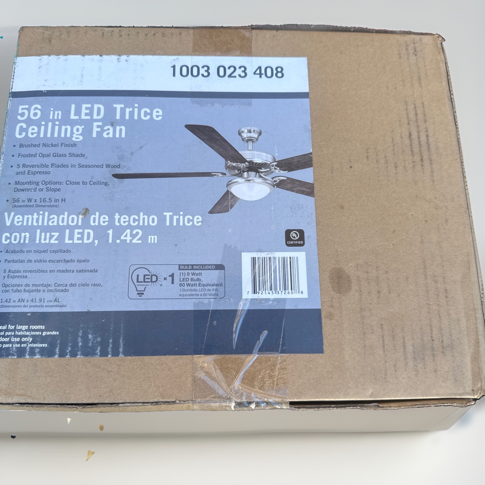 Hampton Bay Trice 52 in. LED Espresso Bronze Ceiling Fan