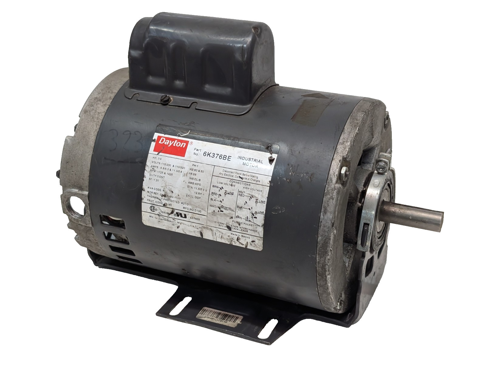Dayton 6K376BE Motor, D13C, 1PH, 3/4HP, 1725 & 1425RPM, 56 Frame, ODP, 60/50Hz Dayton 6K376BE Motor, D13C, 1PH, 3/4HP, 1725 & 1425RPM, 56 Frame, ODP, 60/50Hz