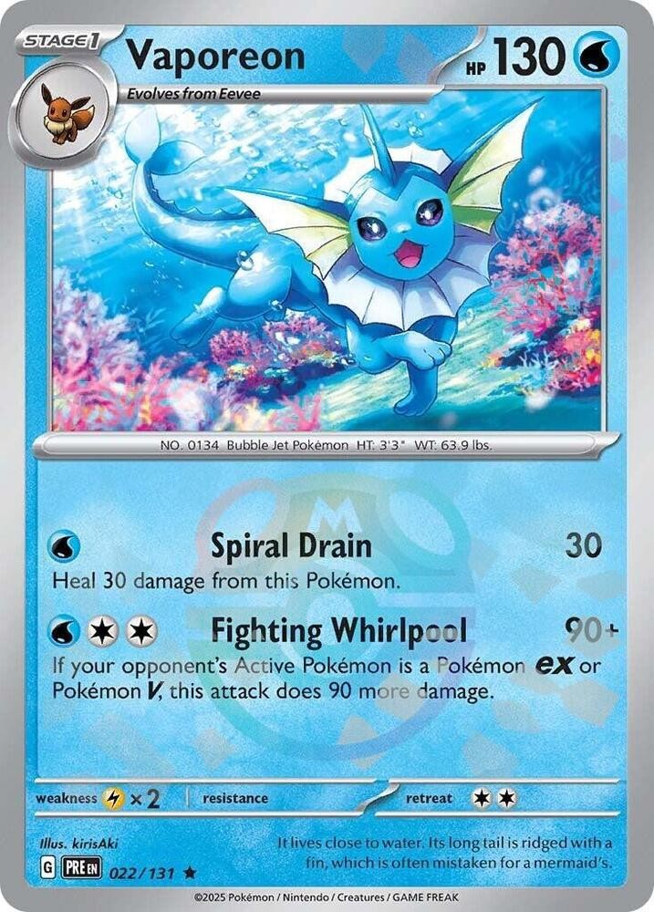 Vaporeon (Master Ball Pattern) Rare SV: Prismatic Evolutions 022/131 NM Vaporeon (Master Ball Pattern) Rare SV: Prismatic Evolutions 022/131 NM