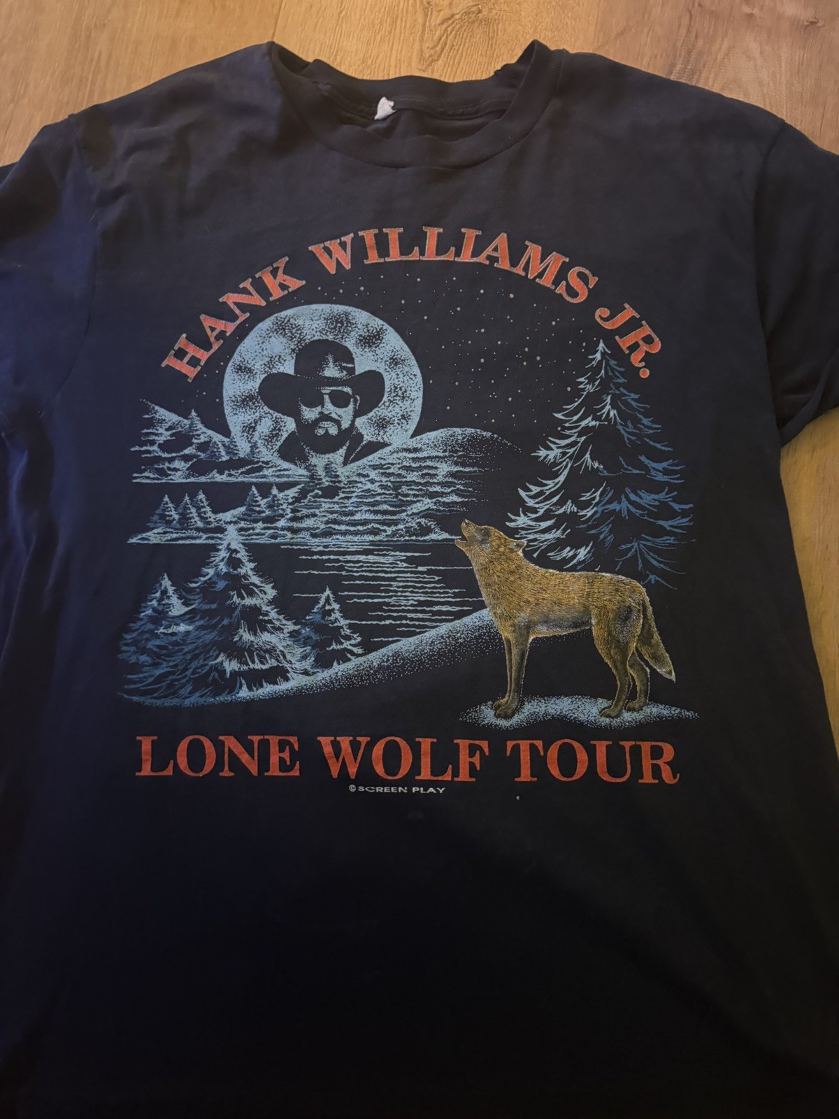 Vintage 90s Hank Williams Jr Lone Wolf Tour T Shirt 19.5 X 26 Double Sided