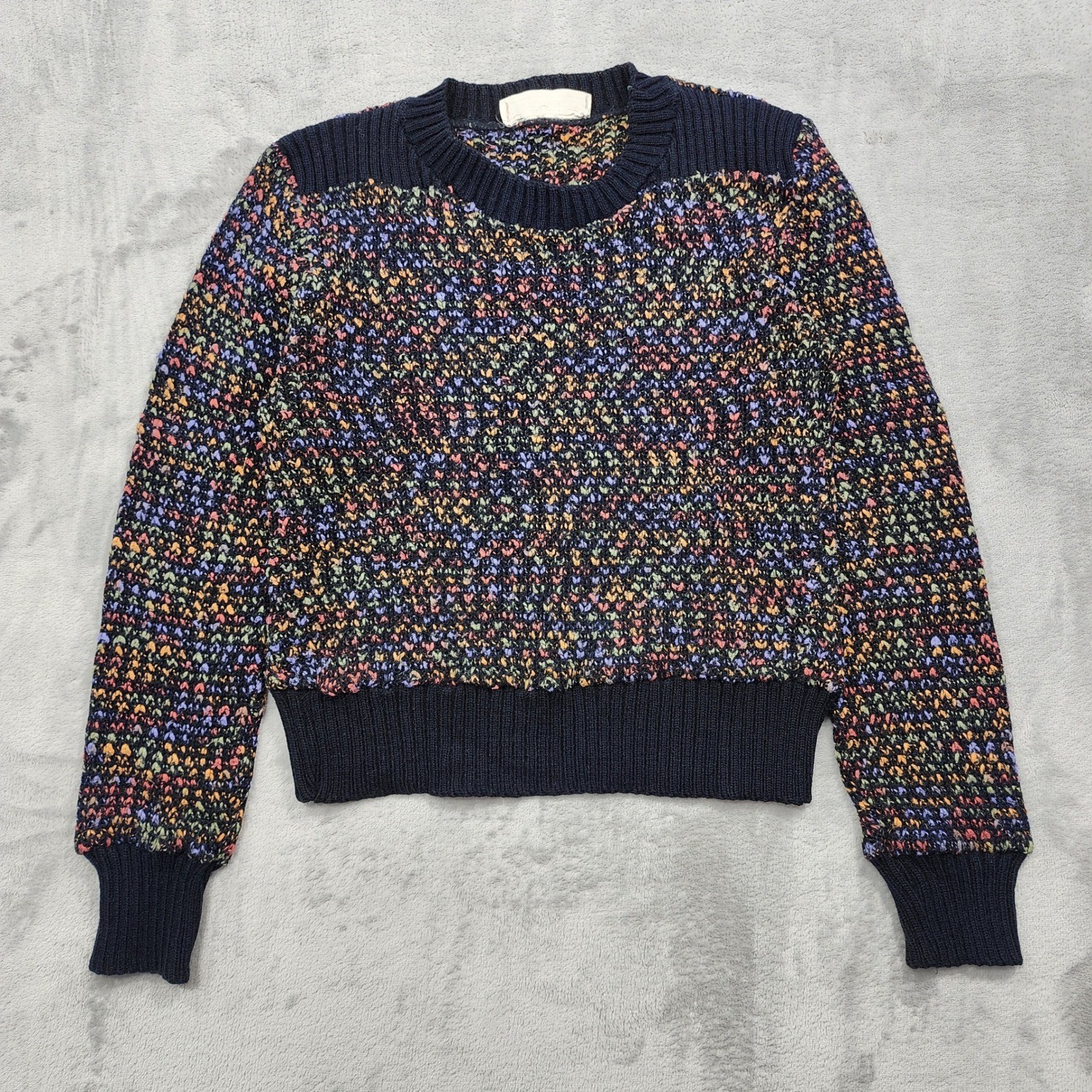 Vintage Toppers Sweater Womens S Black Rainbow Marled Knit Crew Neck Pullover