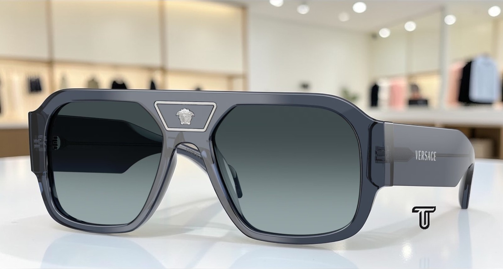 VERSACE VE4508U 5538V1 Transparent Dark Blue Gradient Grey 56mm Men\'s Sunglasses
