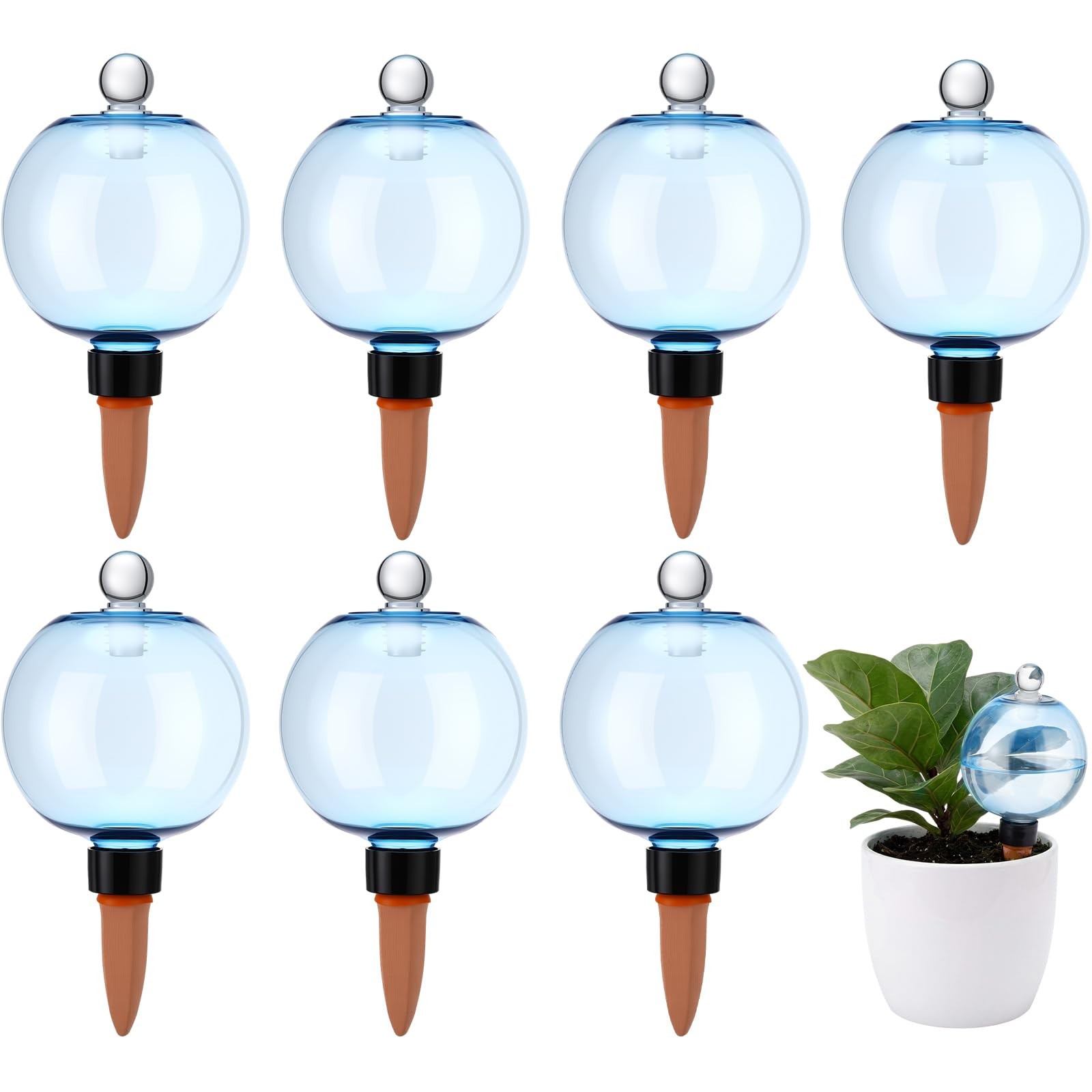 LOYIM 8 Pack 17 oz Self Watering Globes for Plants with Covers, Blue