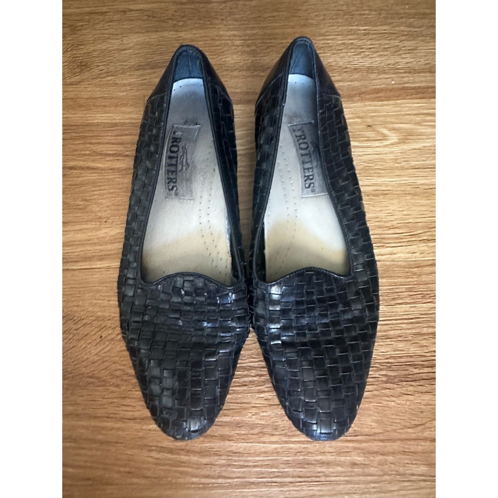 Vintage Trotters Black Woven Leather Slip-On Loafers Vintage Trotters Black Woven Leather Slip-On Loafers