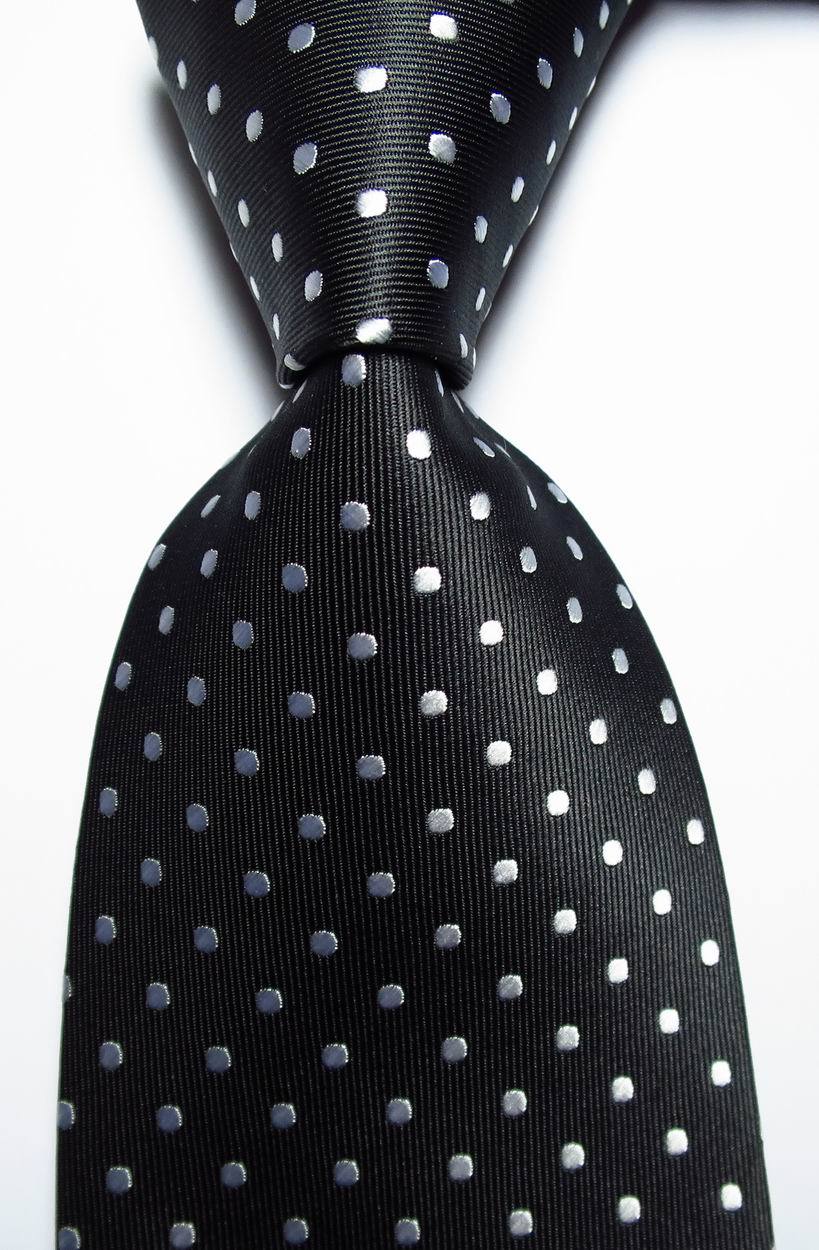 New Classic Polka Dot Black White JACQUARD WOVEN 100% Silk Men\'s Tie Necktie