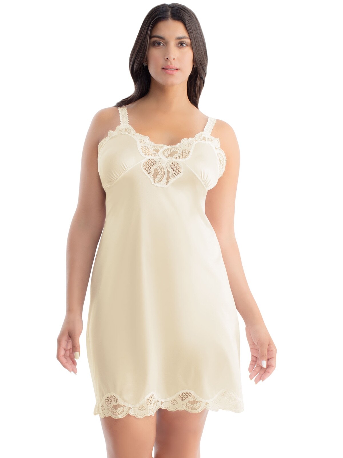 Illusion Women's Nylon Full Slip With Lace Trim Adjustable Straps Plus Size 1112