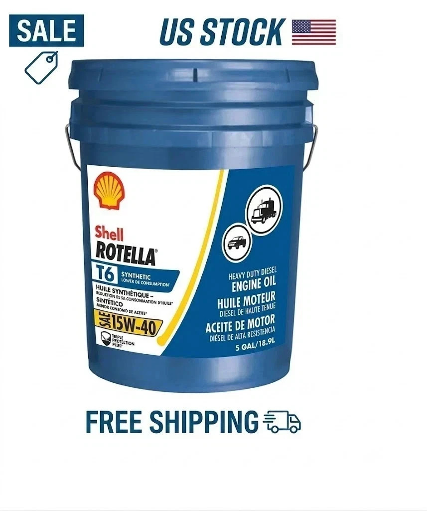 Shell Rotella T6 15W-40 Full Synthetic Diesel Engine Oil Wear Protection 5 Gallo