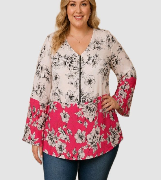 ALFANI Size 0X (14-16) CITRUS SUNSET Zip Tunic Top  Orig$75