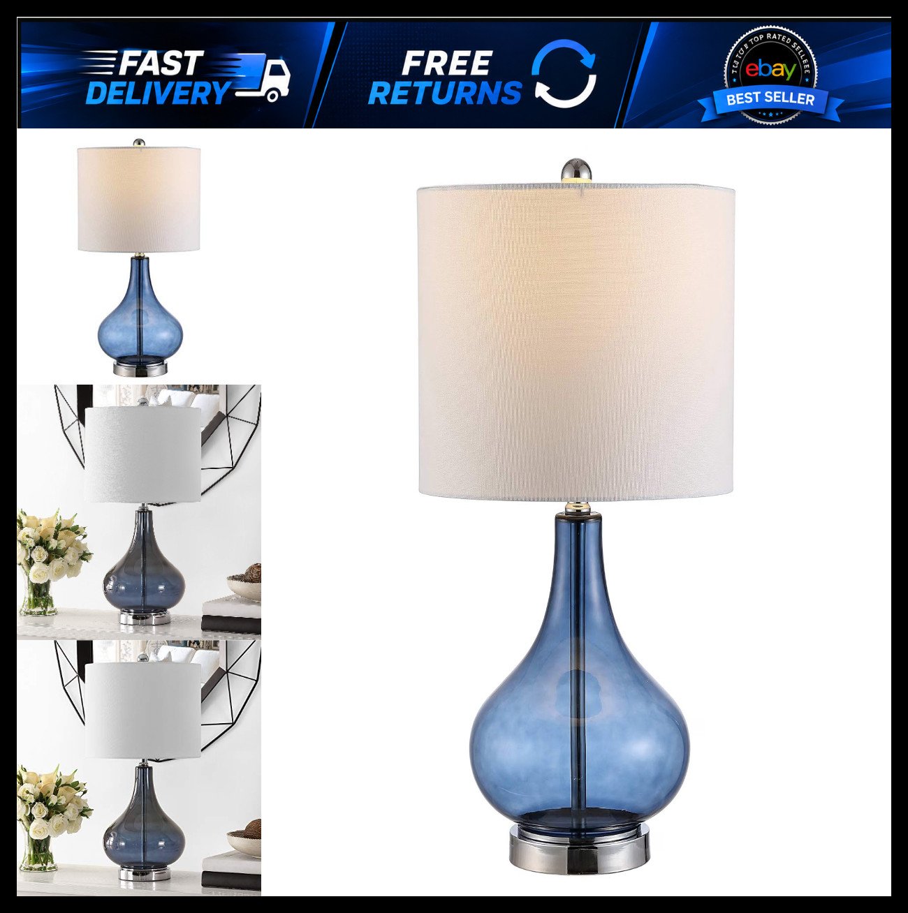 SAFAVIEH Lighting Brooks Table Lamp, 24″ Glass Blue TBL4254B SAFAVIEH Lighting Brooks Table Lamp, 24″ Glass Blue TBL4254B