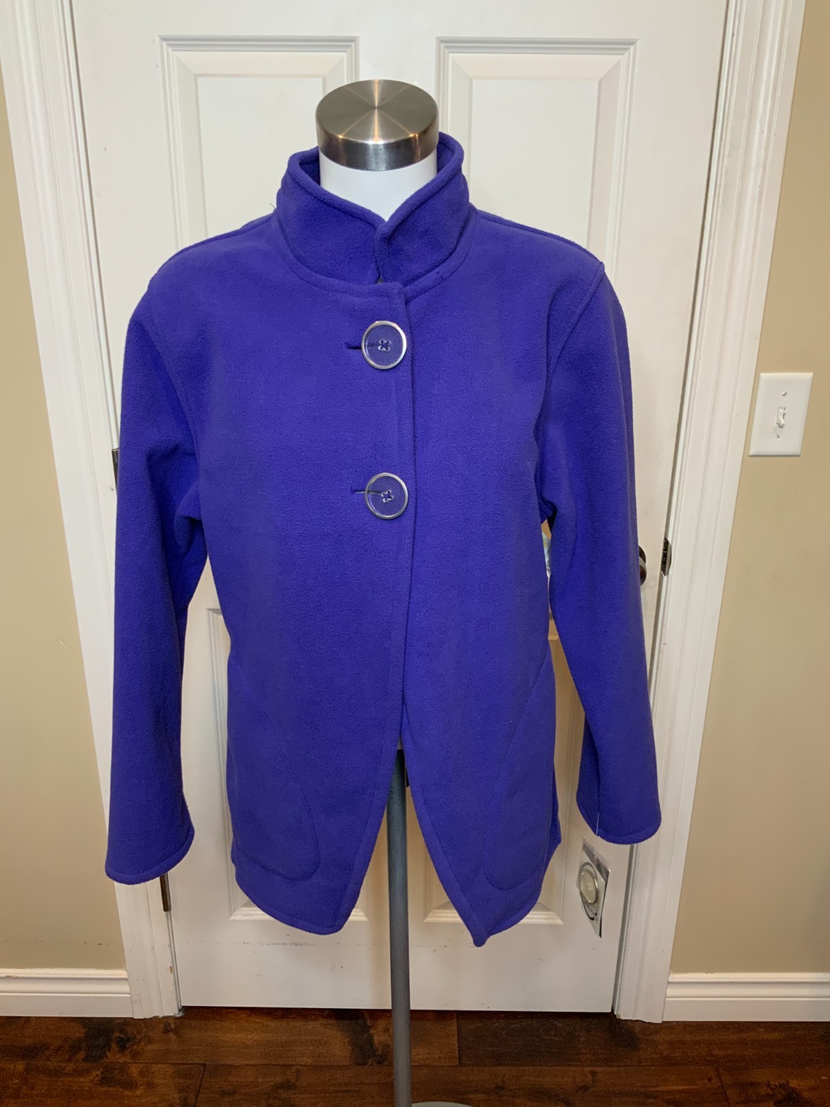 Wooly Bully Purple Fleece Double Button Swing Jacket NWT, Size Large