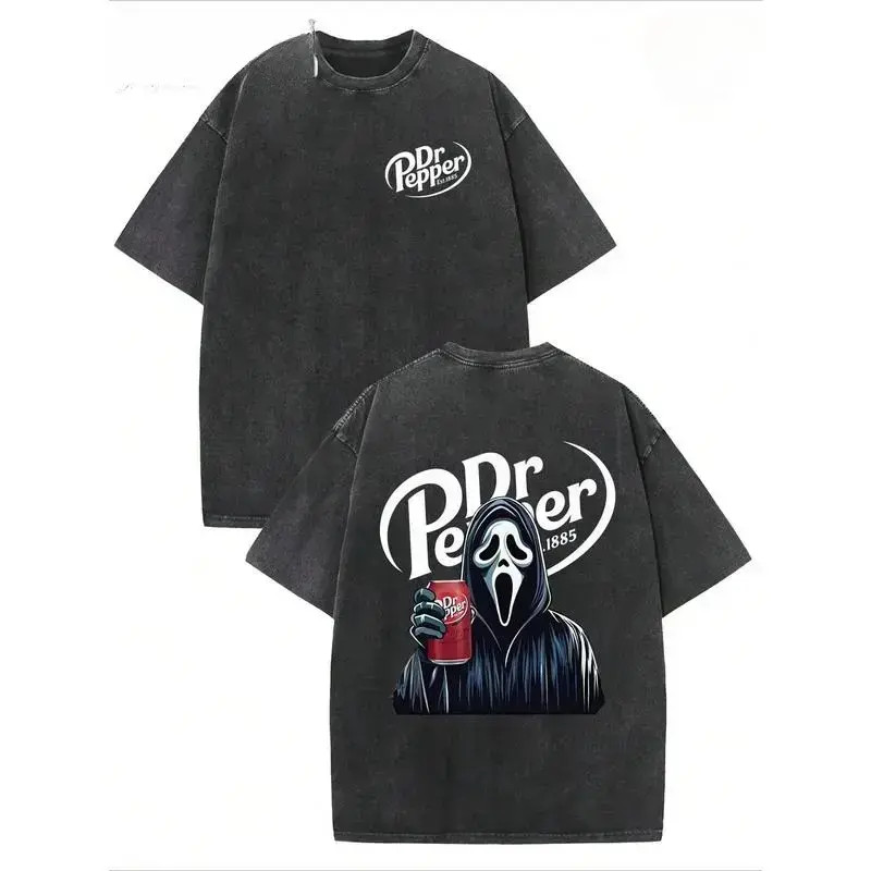 Ghostface Dr Pepper Horror Vintage Acid Wash Y2K Oversized Cotton Tee