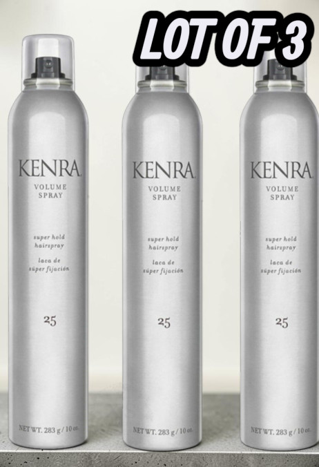 KENRA #25 VOLUME SPRAY 10 Oz. SUPER HOLD FINISHING SPRAY 50% VOC lot of 3 KENRA #25 VOLUME SPRAY 10 Oz. SUPER HOLD FINISHING SPRAY 50% VOC lot of 3