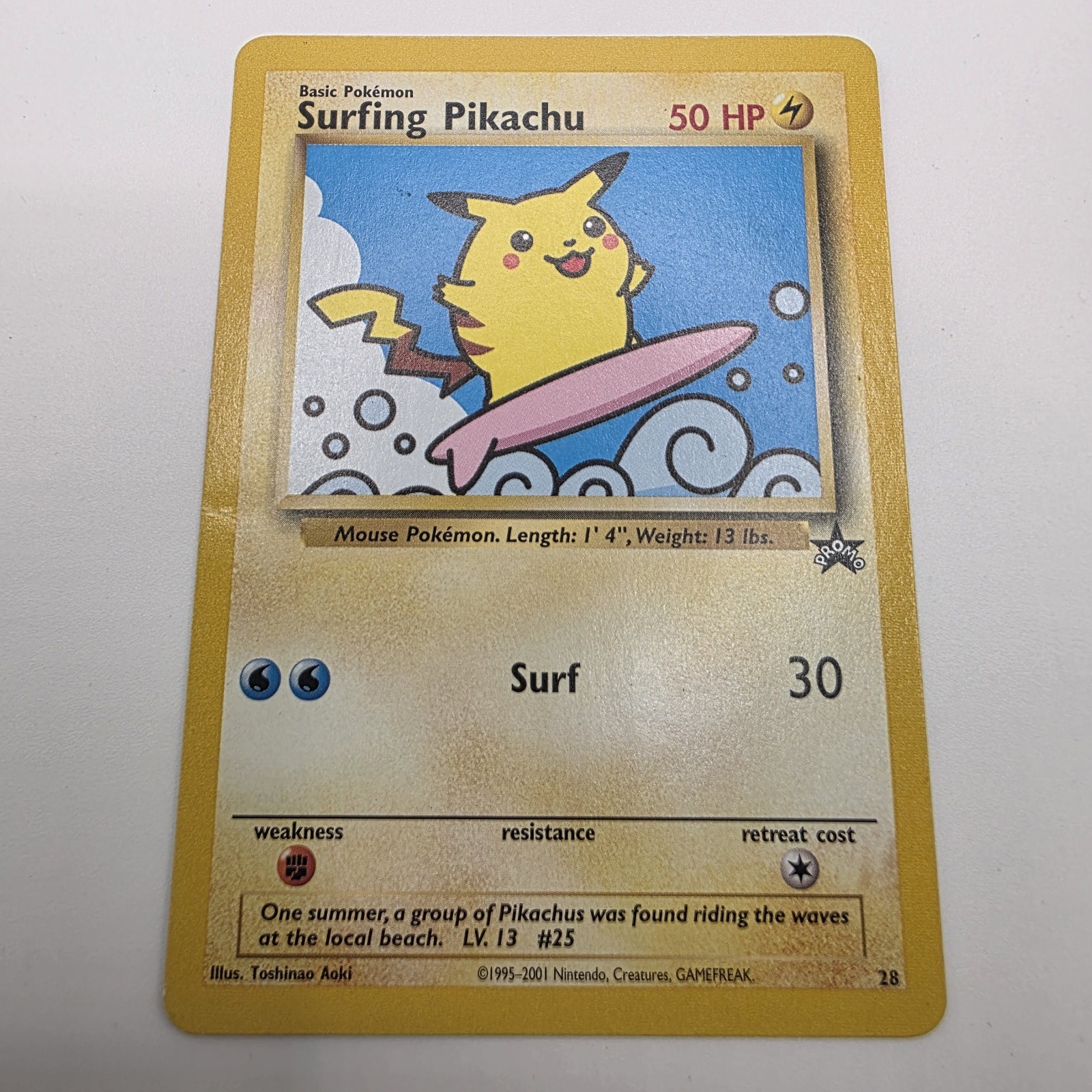 2001 Pokemon Surfing Pikachu #28 WOTC Black Star Promo Vintage LP